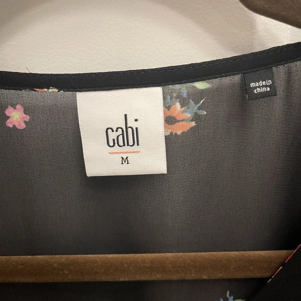 Cabi Black Sheer‎ Floral Blooming Blouse Sheer Balloon Long Sleeve V Neck Size M - Picture 3 of 8